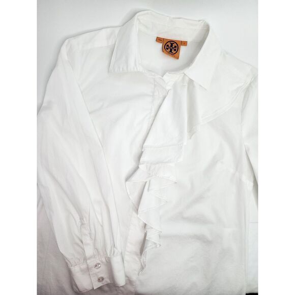 Tory Burch Button Down Blouse Women's 6 Ruffle Office Top‎ White - Picture 3 of 8